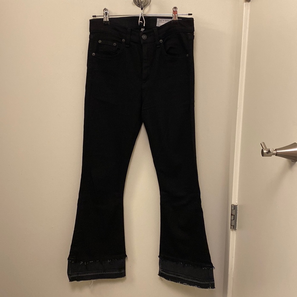 rag & bone Double Hem Crop Flare Jeans, Black and Coal, Size 27